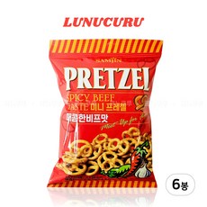 삼진 미니프레첼 매콤한비프맛 맥주안주 인기간식, 70g, 6개
