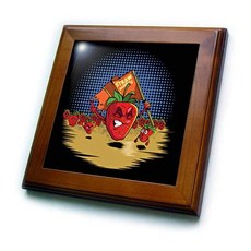 Sven Herkenrath Food - Funny Strawberries Strawberry Fruit with Demo Revolution - 8x8 Framed Tile (, 본상품