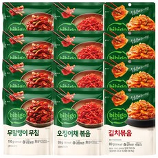 비비고 반찬(무말랭이4+오징어채볶음4+김치볶음4), 1세트, 980g
