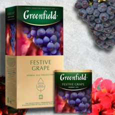 Greenfield Festive Grape травяной чай с виноградом и гибискусом, без кофеина, 25 пакетиков по 2 г