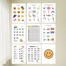 애플링 8+1 한글 가나다라 알파벳 영어 숫자 공부 동물 과일 그림 아이방 학습 포스터 어린이 코팅 인테리어 벽보 벽그림