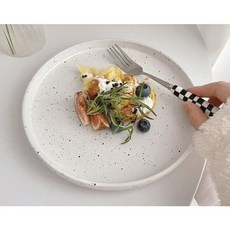 도트 접시 점박이 원형 플레이트 쿠앤크 도자기 마블 홈카페 브런치, 1박스