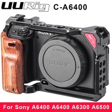 UURig 금속 케이지 케이스 소니 A6400 A6300 A6100 A650 나무 손잡이 콜드 슈 1/4 스크류 3/8 스크류 마이크 LED 라이트|카메라 케이지|, 단일, 1개, 주황색
