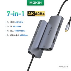 MOKiN 도킹 스테이션 USB C 허브 어댑터 A & 2.0 노트북 독 디스플레이 포트 4K @ 60Hz DP HDMI VGA PD, 04 7 in 1_01 CHINA, 1개