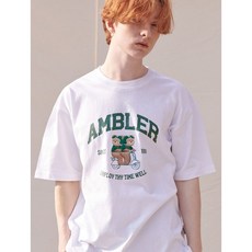 AMBLER 엠블러 남여공용 [16수] Delivery bear 오버핏 반팔 티셔츠 AS1014-오퍼화이트