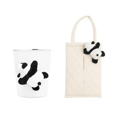 차량용 티슈케이스 걸이식 카시트 등받이 뽑기케이스 귀여운 팬더 장식용품 차량용 티슈케이스, 블랙-티슈봉투 1개, 1개