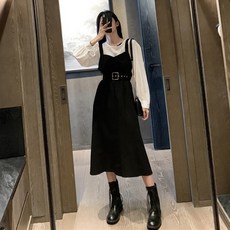 다온이네마켓 뷔스티에원피스 가을옷 여성의류 멜빵 헵번풍 소흑 롱 슬립 점프슈트 겨울