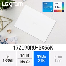 [당일출고] LG전자 2023 그램17 13세대 17ZD90RU-GX56K - 최신형 업무용 노트북 [무선마우스 증정], W, 코어i5, 2TB, 16GB, FREEDOS