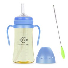 그로미미 PPSU빨대컵 + 스트로우브러쉬 세트 빨대컵, PPSU빨대컵 300ml 스카이블루 + 스트로우브러쉬