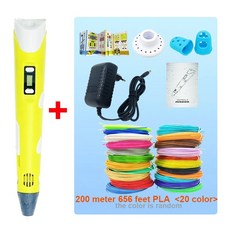 저온 3D펜 3D 프린팅 매직펜 위한 펜 Diy 인쇄 LED 연필 프린터 젤 예술 공예 장난감 귀여운 참신 선물 전문 그림, 62.Yellow add 200M PLA - UK