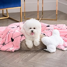 쥬시꾸뛰르 Juicy Couture Plush Paw Heart 반려동물 셰르파 담요 & 뼈 베개 세트 - 핑크 127x152.4cm(50x60인치) 개와 고양이 콤보, 핑크 발바닥 하트, 1개