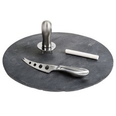 Trudeau Cheese Board Set - Slate - Round, Black, 1개, 1개 Trudeau Slater Slate 4 Piec
