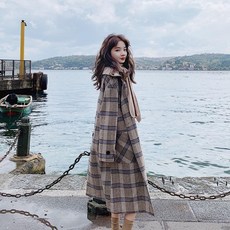 해링본 쇠뿔 공제함 여성 하프기장 겨울 가을 학생 두꺼운 케이프 판초 모직코트