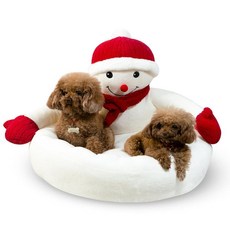 Dekeyoo Christmas Snowman Calming 강아지 침대 61cm24인치 원형 도넛 푹신한 플러시 강아지 침대 중형견용 부드러운 PP 면 충전 부드러운 목, Dekeyoo Christmas Snowman Calm, 1개