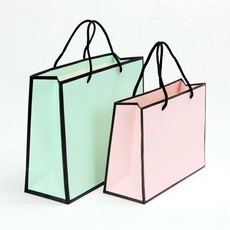 투톤 종이 쇼핑백 쇼핑몰 의류 매장 포장 라인핑크 라인민트 쇼핑백 10매, 28×10×20cm 10매, 민트