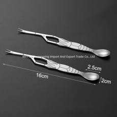 스테인리스 게살 포크 가재 꽃게 대게 디자인 스푼 숟가락 양방향, 새우모양 게침 2매 세트, 1개