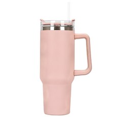 1.18리터 대용량 스텐 텀블러 + 빨대 포함 손잡이 이중 보온 보냉병 아이스 스트로 플로우 보틀 리유저블 핸들 보냉 보온병 캠핑 콜드컵 물병 워터 물통 빨대컵, 1개, 1.18L, 핑크