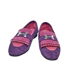 에르메스 [빈티지] 225mm 바이올렛 핑크 스웨이드 H 파리 여성 로퍼 PC0214 SH00039