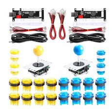 2 플레이어 LED 아케이드 DIY 부품 2X USB 인코더 + 2X 타원형 타원형 스타일 조이스틱 + PC MAME Raspberry Pi 용 20x LED 아케이드 버튼|조, 단일, 1개, 7