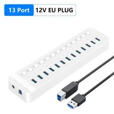 ORICO USB 3.0 허브 ABS OTG 분배기 온/오프 스위치 12V 전원 어댑터 PC 지원 5Gbps 고속 7 10 13 16 포트, [22] White 13 Port EU, 21 White 13 Port EU