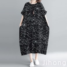 지홍 JIHONG 빅사이즈 항아리 롱원피스 루즈핏 레이온