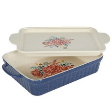 더 파이오니어 우먼 빈티지 킵세이크 플로럴 23x33cm 세라믹 플래터 리드 베이킹 디쉬, 1개