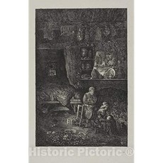 역사적인 그림 패턴 : 플랑드르 실내 장식 Rodolphe Bresdin 1979 년경 빈티지 벽 장식 : 16 인치 x 24 인치 (16in x 24in)