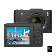 RUN기술 하이엔드 미니 디지털 카메라+64G메모리카드, 블랙 블랙