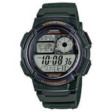 Casio 남성용 레진 스포츠 시계 그레이 블랙 밴드 AE-1000W-1AVCF 273894, AE1000W-3AV_초록색