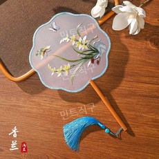 무당 부채 망사 자수 여름 점사 무속인 용품 선녀 소품 보살 동자 점집 불교 신당 법당, 양면 자수 여덟 개의 꽃잎 - 판단, 1개