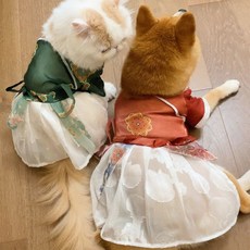 반려견 공주 한복 시바견 의류 새해 설날 설빔 용품, 레드 M, 1개