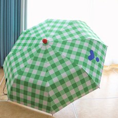 빨간코 체크그린 3단우산 접이식 암막코팅 자외선차단 우양산 여성 큐트 주니어 예쁜 우산