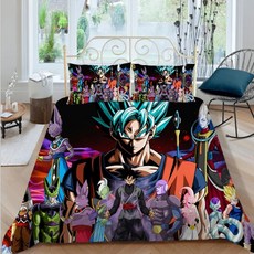 드래곤볼 애니메이션 피규어 손오공 침대 이불 커버 만화 인쇄 침, AU 245x210cm 3피스, 2.7