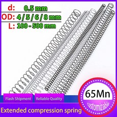 [툴스피어] 65Mn 스틸 압축 연장 엑스트라 롱 압력 스프링 와이어 직경 0 5mm OD 4 5 6 8mm 길이 100 500mm, 4mm, 0.5mm, 100mm 5Pcs, 1개