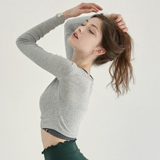 데비웨어 여성 요가복 DEVI-T0092-그레이 필라테스 줄리아 골지 롱슬리브