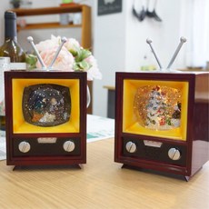 성탄절미니장식 옛날TV 징글벨오르골 회전목마 키즈 유아 카페 산타클로스, 눈사람