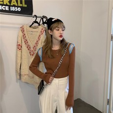 긴소매 오프숄더 어깨트임 니트 여성 겨울 티 슬림 숏상의