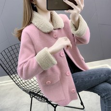 위쿱스토어 루즈핏니트 밍크 털 가디건 여성 겨울 가을 두꺼운 스웨터 트렌드