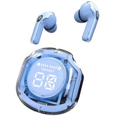 SMABAT 블루투스 5.3 무선 이어폰 투명 디지털 디스플레이 블루투스 이어폰 분실 방지 실리콘 스트랩 보호 케이스 멀티 호흡등 포함, 블루