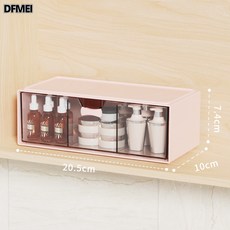 DFMEI 거울장 수납함 화장실 세면대 선반 내 칸 정리함, 쓰리체크(핑크), 1층