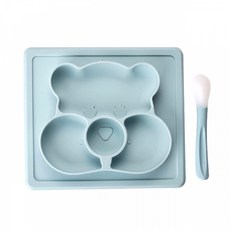 아기 식판 아기 실리카겔 보조 식기 플레이트 이퀄 일체 식 미끄럼 방지 테이프 숟가락 캐릭터 식기 곰 오 베 렌 벨트 숟가락, 상세페이지 참조