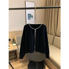 진주 트리밍 니트 카디건 8959