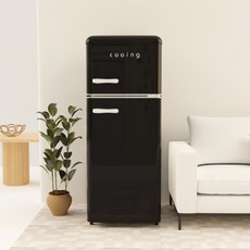 쿠잉 레트로 소형냉장고 REF-D121 블랙 2도어 투도어 미니 원룸 사무실