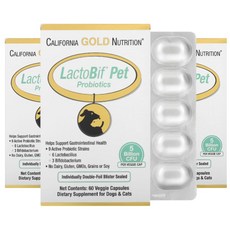  락토비프 반려동물 강아지 고양이 프로바이오틱스 펫 유산균 LactoBif Pet Probiotics 50억 CFU 60x3개 180 캡슐 