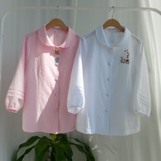 [오는정패션] 엄마 할머니 여름 꽃자수 마 패션 블라우스 개량 생활 한복 60 70 80 대 중년여성 옷