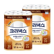 크리넥스 수프림소프트 3겹 화장지 37mx30롤x2 천연펄프 무형광 무향 두꺼운 화장실 부드러운 먼지안나는 알뜰한 대용량 먼지없는 유한킴벌리 코스트코 롤휴지 집들이선물, 2팩, 30롤