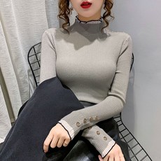 밀레니얼창고 반목 스웨터 여성 이너웨어 겨울 가을 쉬폰 패치워크 풀오버 긴소매
