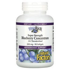 Natural Factors 36배 농축 캐나다 블루베리 500mg 180캡슐, 1개, 90회분