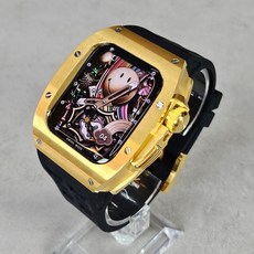 애플워치용 호환 일체형 스트랩 메탈 케이스 9 8 7 6 SE 밴드 호환, 44mm, 07.골드