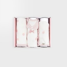 [메르베] 딸기송이 신생아 출산선물세트(배냇저고리+속싸개+모자)_사계절용
